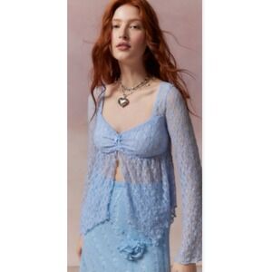 Kimchi Blue Jolene Sheer Lace Babydoll Fairy Top in Light Blue Size Small